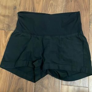 Maternity linen blend rollover waist shorts